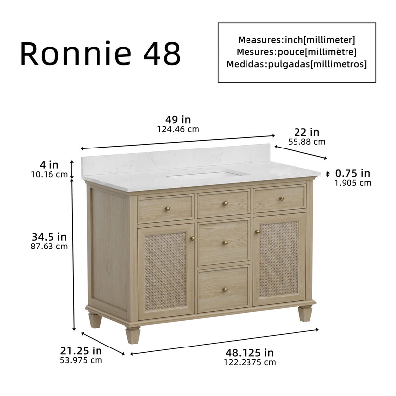 Ronnie 48" Vanity Set with White Carrara Quartz Top