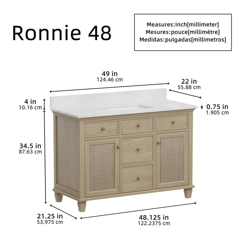 Ronnie 48" Vanity Set with White Carrara Quartz Top