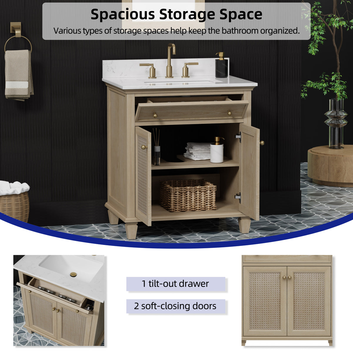 Ronnie 30" Vanity Set with White Carrara Quartz Top