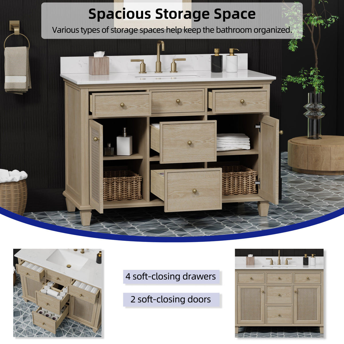 Ronnie 48" Vanity Set with White Carrara Quartz Top