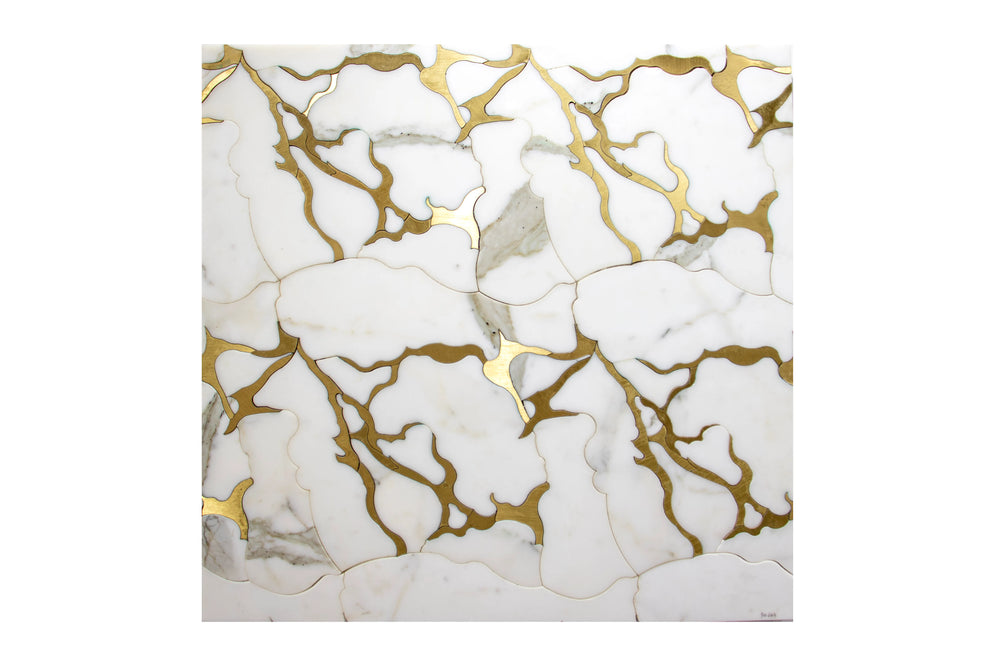 Calacatta Gold Marble Organic Geode 12-in x 11-in Waterjet Mosaic Wall Tile( 4.6 sq. ft. /Box )