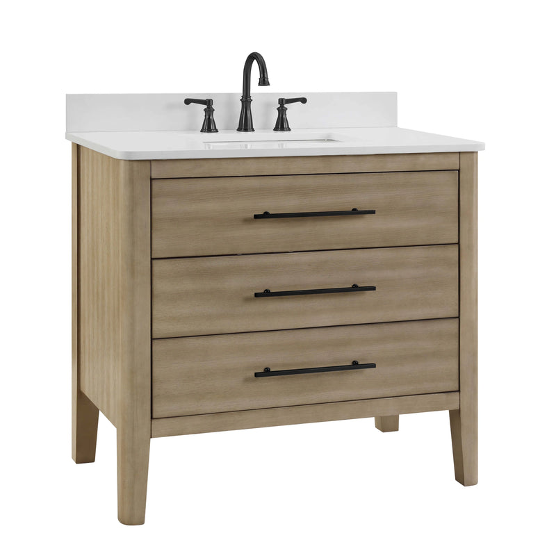 Safford 36" bathroom vanity with white quartz countertop