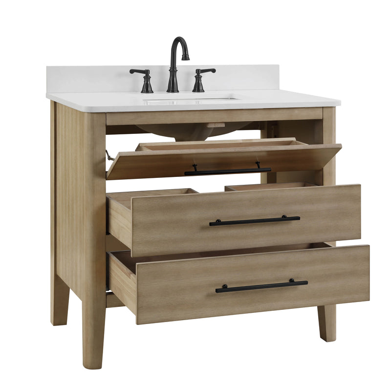 Safford 36" bathroom vanity with white quartz countertop