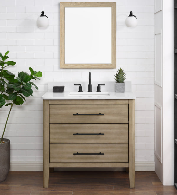 Safford 37" bathroom vanity with white engineered quartz countertop