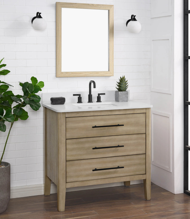 Safford 36" bathroom vanity with white quartz countertop