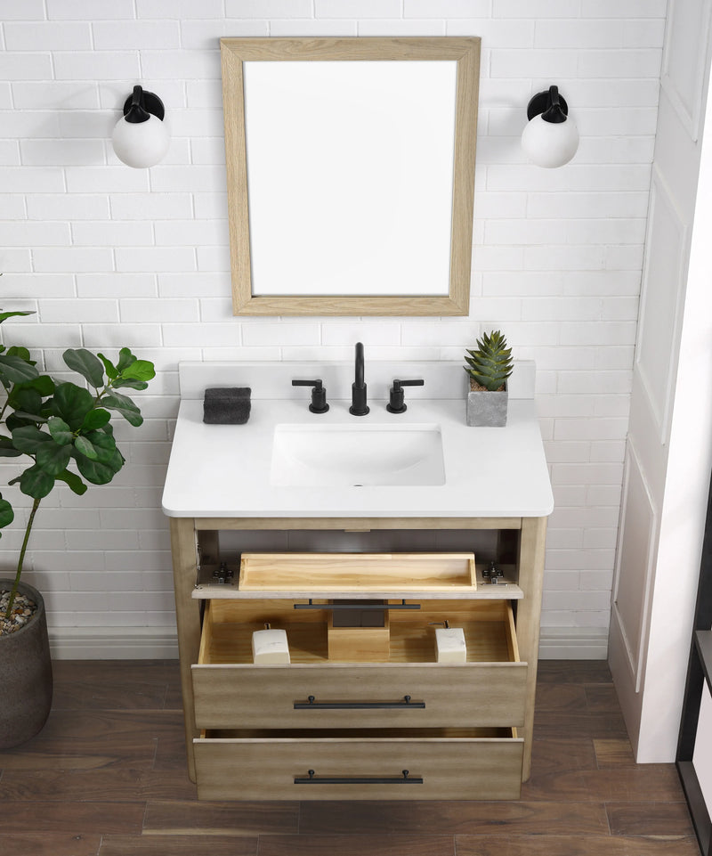 Safford 36" bathroom vanity with white quartz countertop