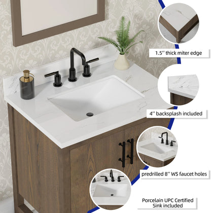 Solon 30" Vanity Family Set with Calacatta Sintered Stone Top