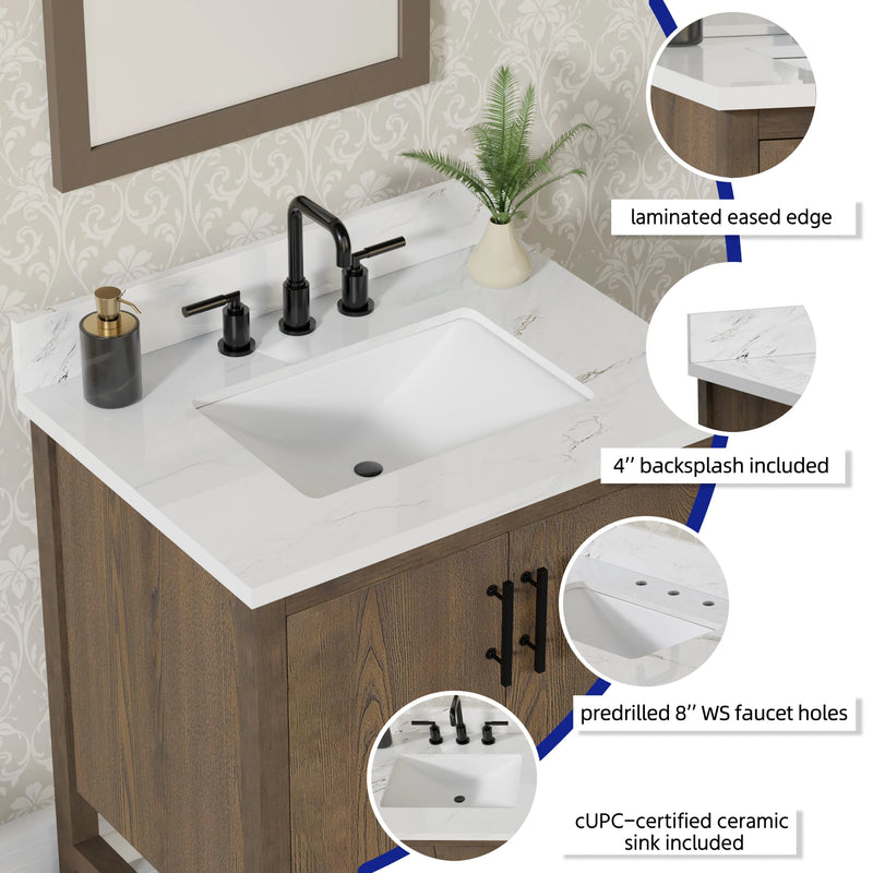 Solon 30" Vanity Family Set with Calacatta Sintered Stone Top