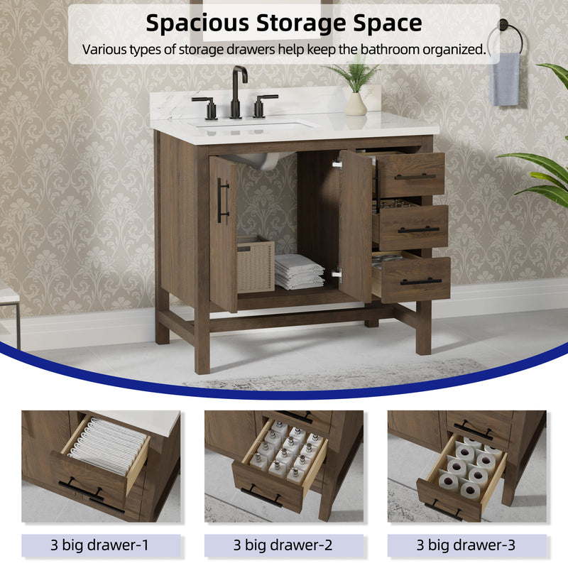 Solon 36” Vanity Family Set with Calacatta Sintered Stone Top