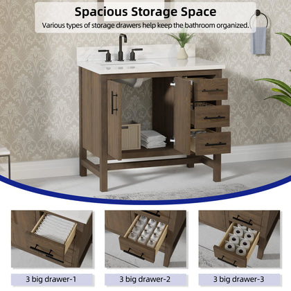 Solon 36" Vanity Family Set with Calacatta Sintered Stone Top
