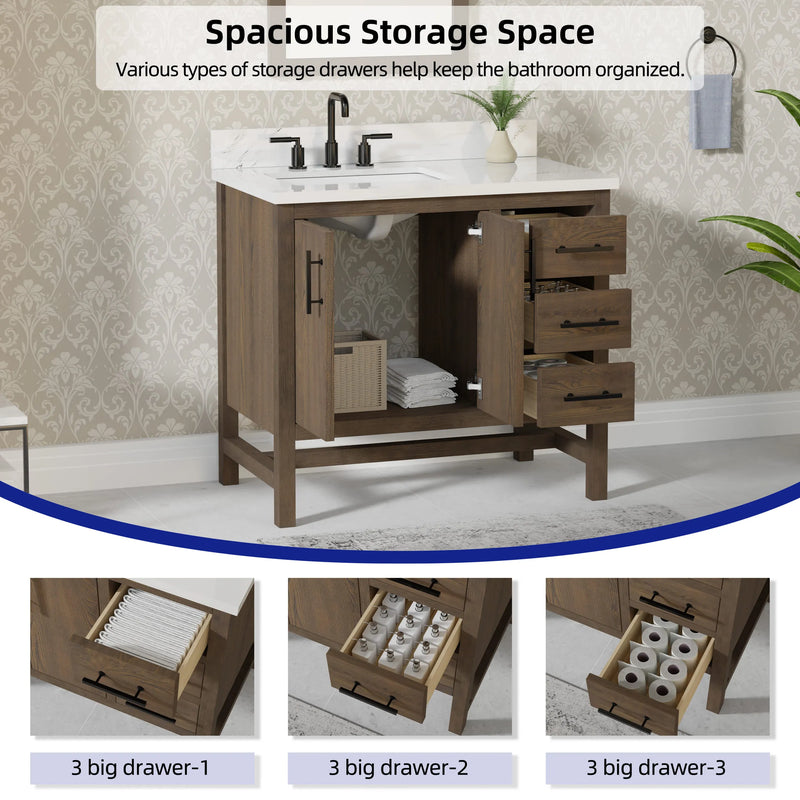 Solon 36" Vanity Family Set with Calacatta Sintered Stone Top