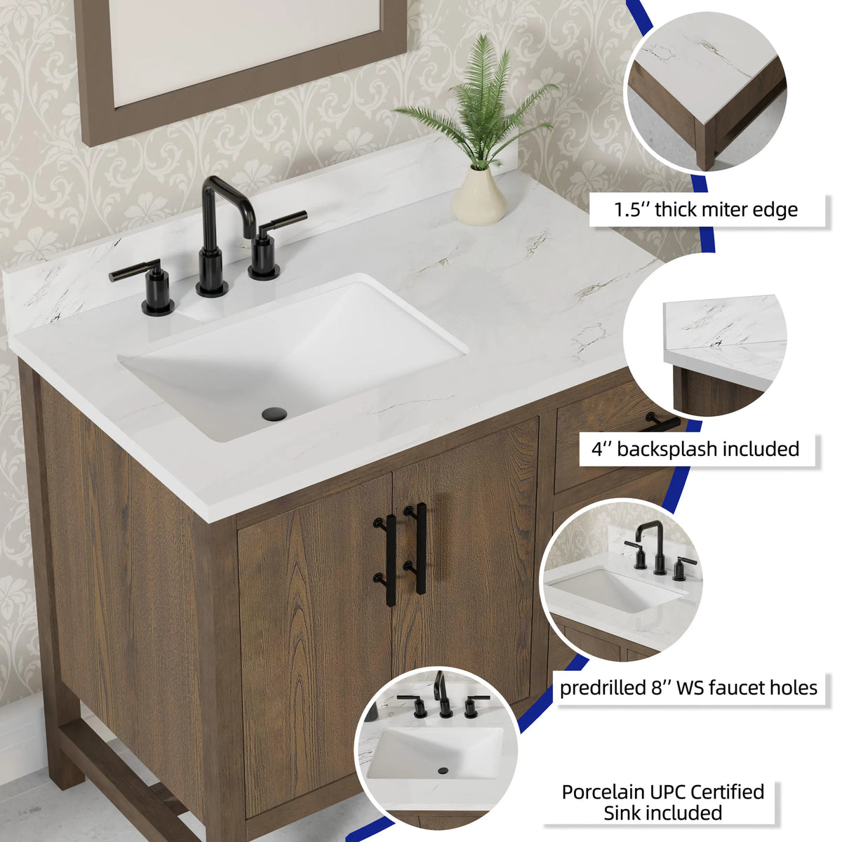Solon 36" Vanity Family Set with Calacatta Sintered Stone Top