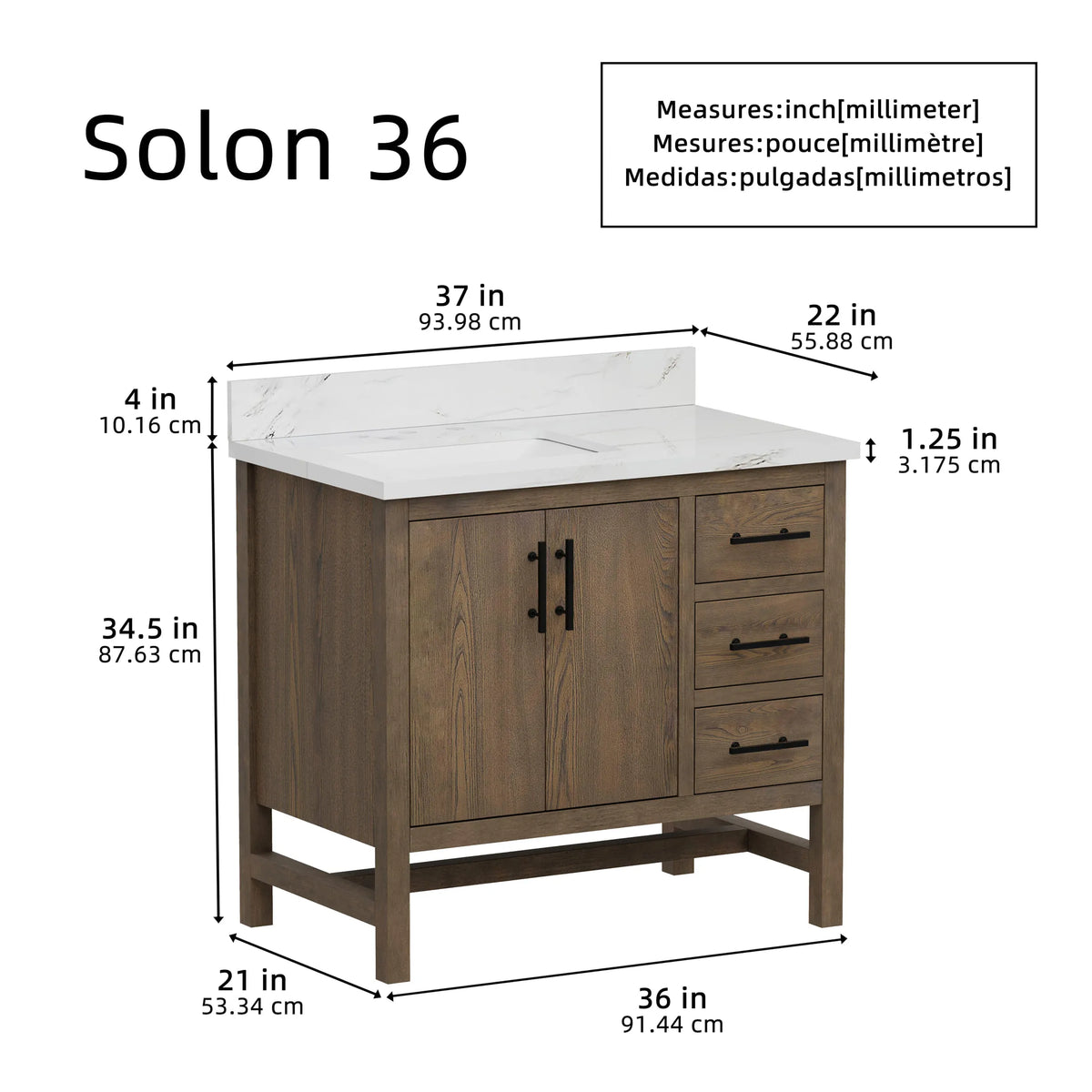 Solon 36" Vanity Family Set with Calacatta Sintered Stone Top