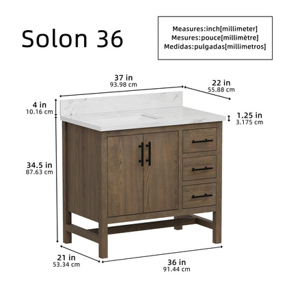 Solon 36" Vanity Family Set with Calacatta Sintered Stone Top