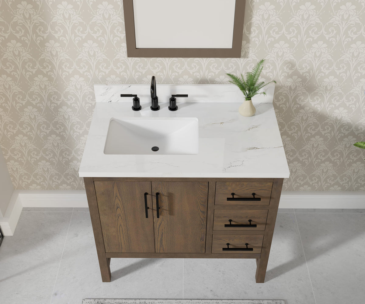 Solon 36” Vanity Family Set with Calacatta Sintered Stone Top