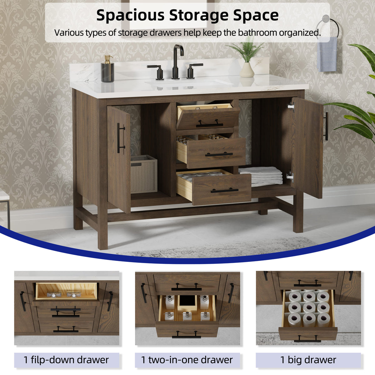 Solon 48"  Vanity Family Set with Calacatta Sintered Stone Top