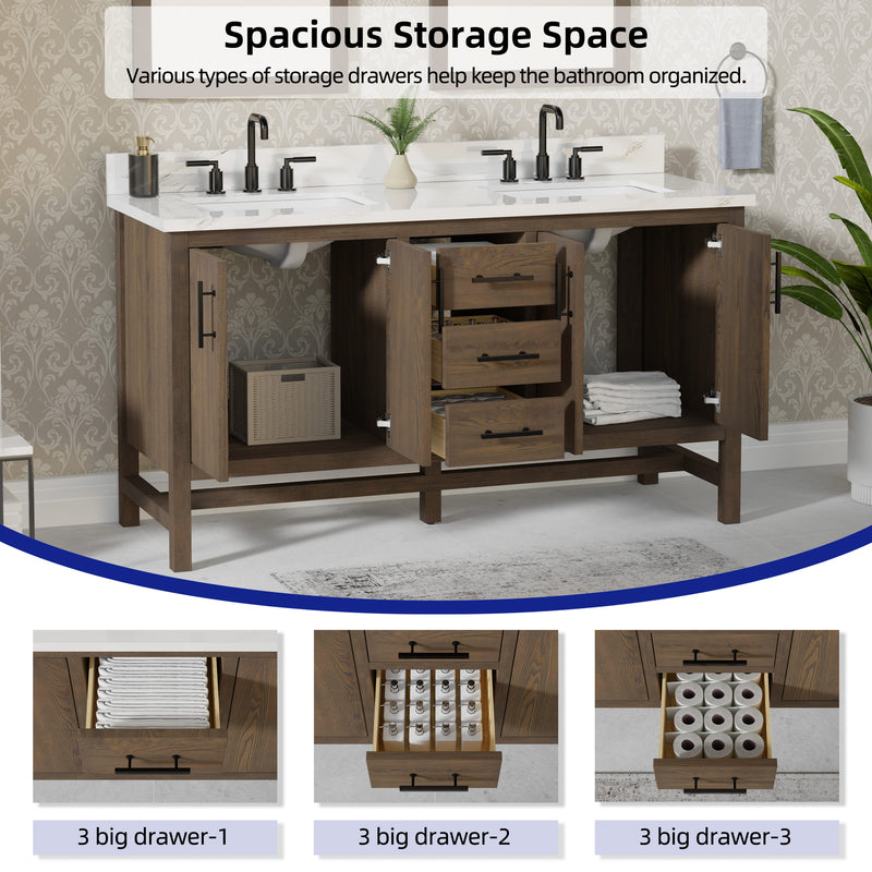 Solon 60" Vanity Family Set with Calacatta Sintered Stone Top