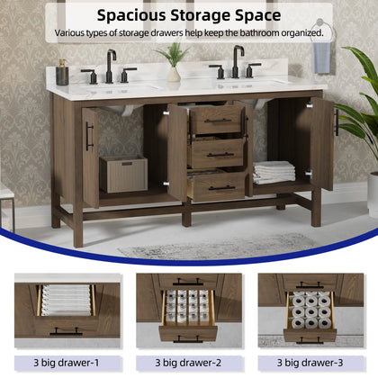 Solon 60" Vanity Family Set with Calacatta Sintered Stone Top