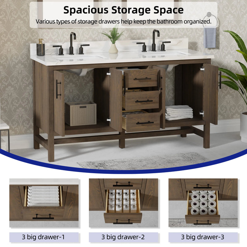 Solon 60" Vanity Family Set with Calacatta Sintered Stone Top