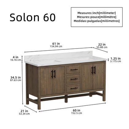 Solon 60" Vanity Family Set with Calacatta Sintered Stone Top