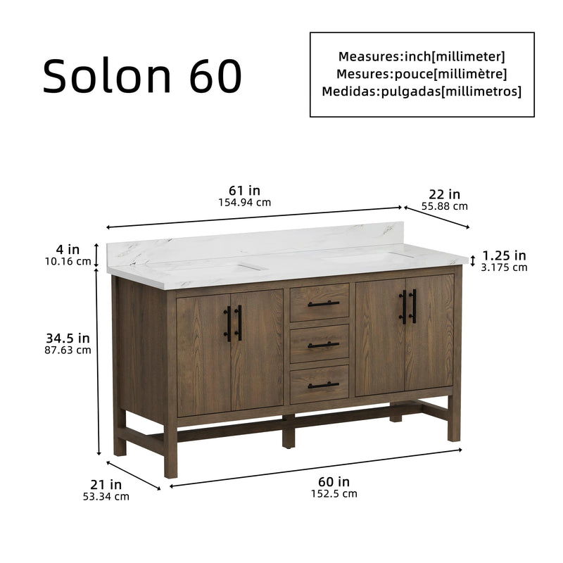 Solon 60" Vanity Family Set with Calacatta Sintered Stone Top