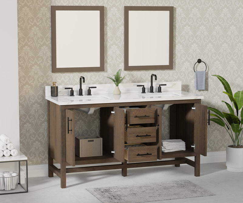 Solon 60" Vanity Family Set with Calacatta Sintered Stone Top