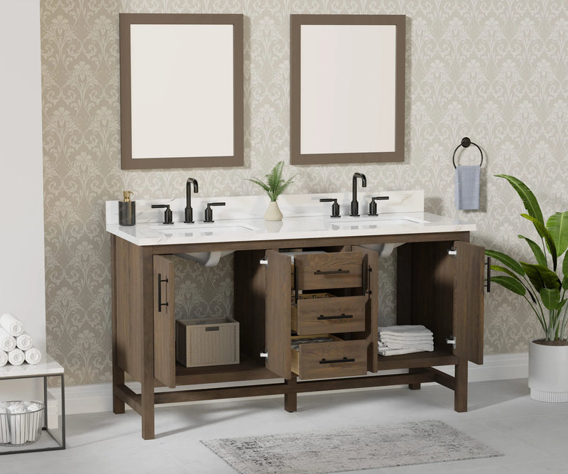 Solon 60" Vanity Family Set with Calacatta Sintered Stone Top