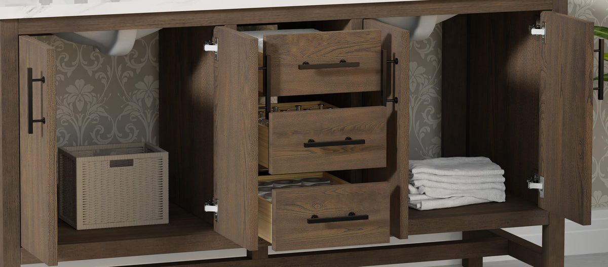 Solon 60" Vanity Family Set with Calacatta Sintered Stone Top