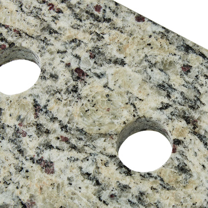 Close-up of Santa Cecilia granite vanity top with sink holes, showcasing its elegant natural stone texture.