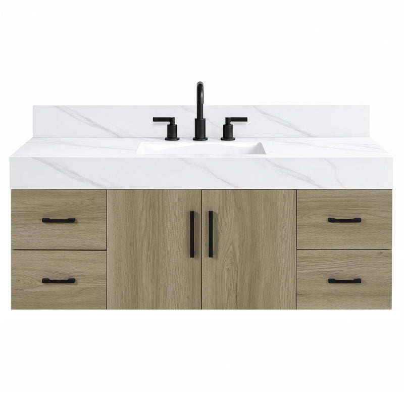 Utopia 48" Floating Bathroom Vanity with Calacatta Sintered Stone Top