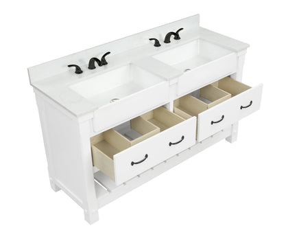 Farmington 60" Vanity Family Set with  Carrara Engineered stone top - Dove White