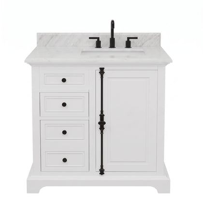 Icon 36" Vanity in White with Carrara Marble Top