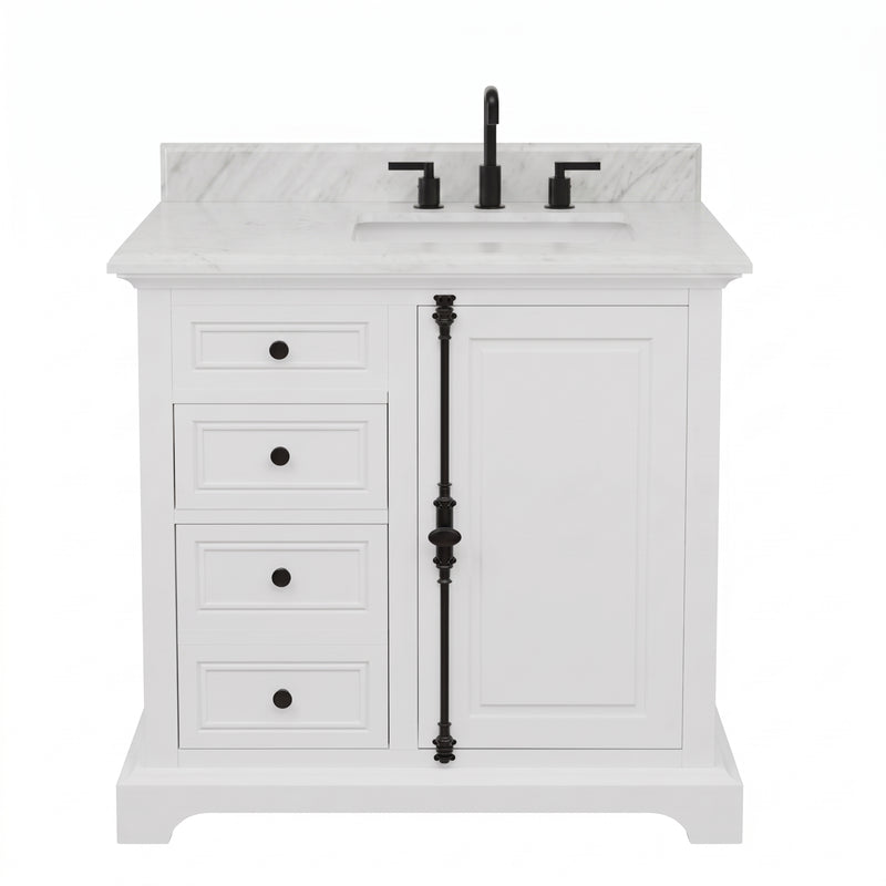 Icon 36" Vanity in White with Carrara Marble Top