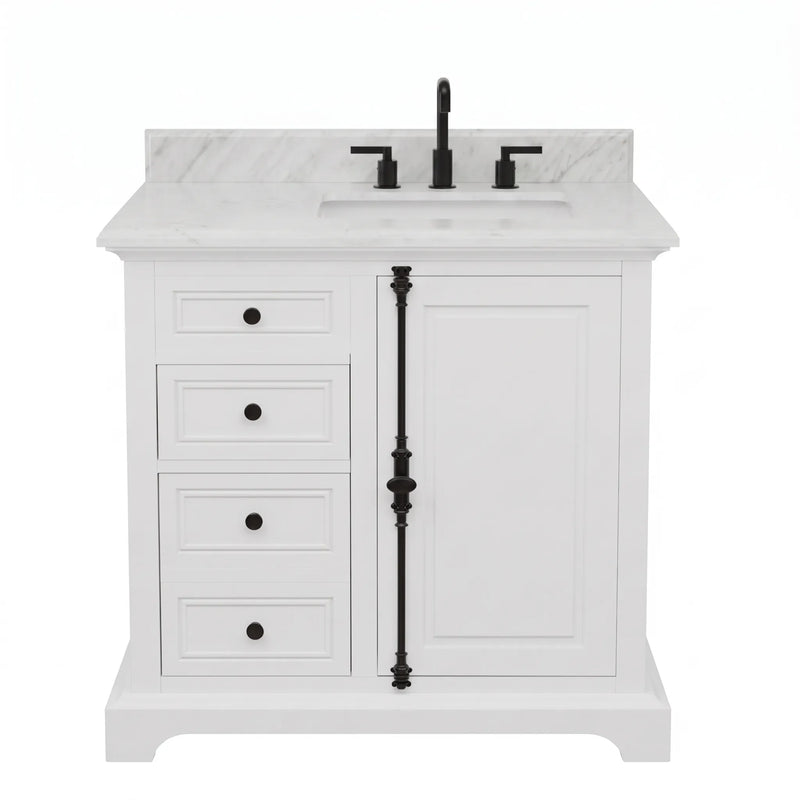 Icon 36" Vanity in White with Carrara Marble Top