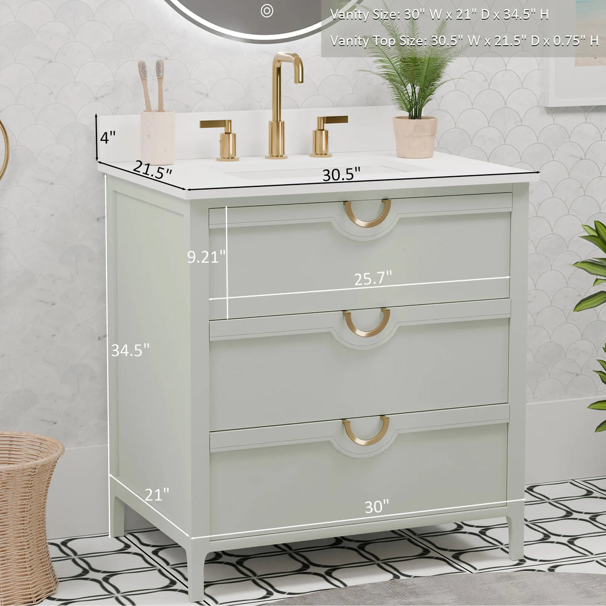 Yulan 30" Single Vanity With Pure White Quartz Top