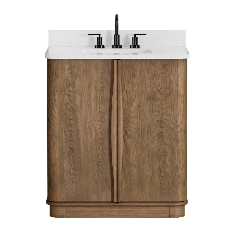 Zamora 30" Vanity Set with Carrara White Quartz Top - Castle Oak