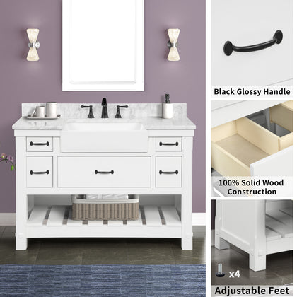 Farmington 48" Open Shelf Vanity Set with Premium Carrara Marble Top