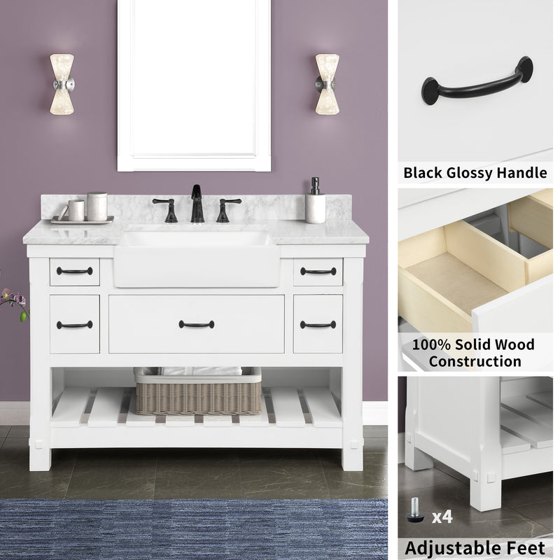 Farmington 48" Open Shelf Vanity Set with Premium Carrara Marble Top