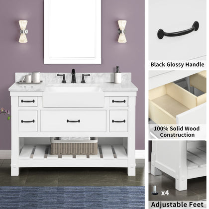 Farmington 48" Open Shelf Vanity Set with Premium Carrara Marble Top
