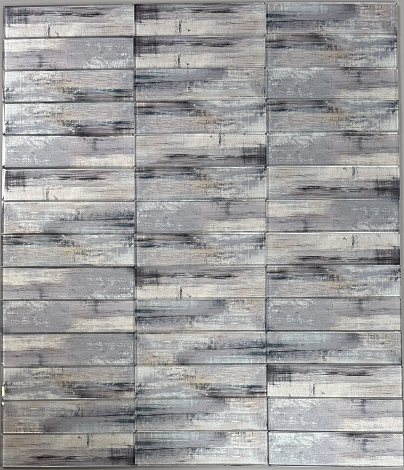 Blue & Gray Wood Grain 3-in x 12-in 3D Glass Tile( 5 sq. ft. /Box )