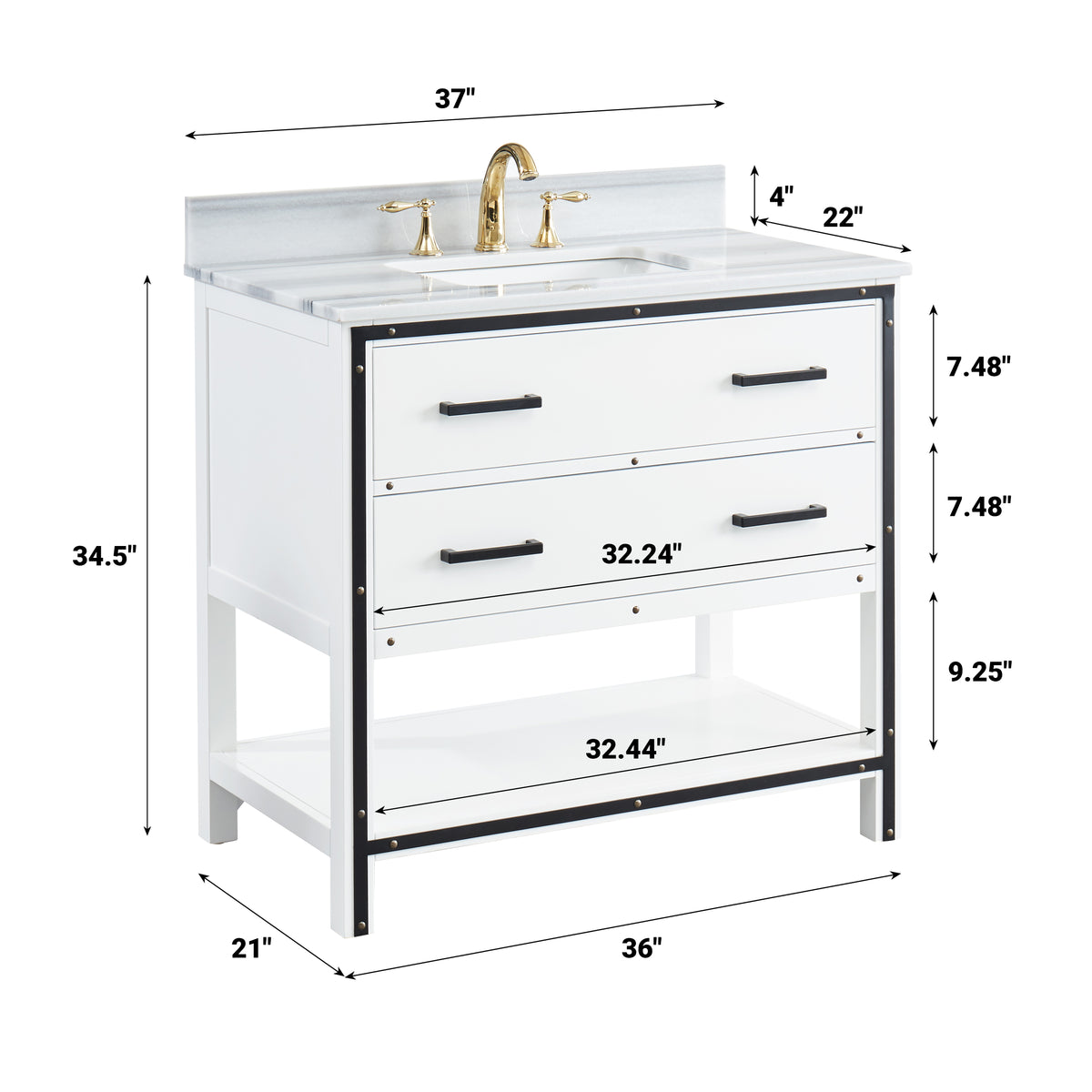 Hendrick 36" Soft White Vanity With Marmara Marble Top