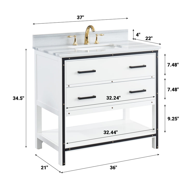 Hendrick 36" Soft White Vanity With Marmara Marble Top