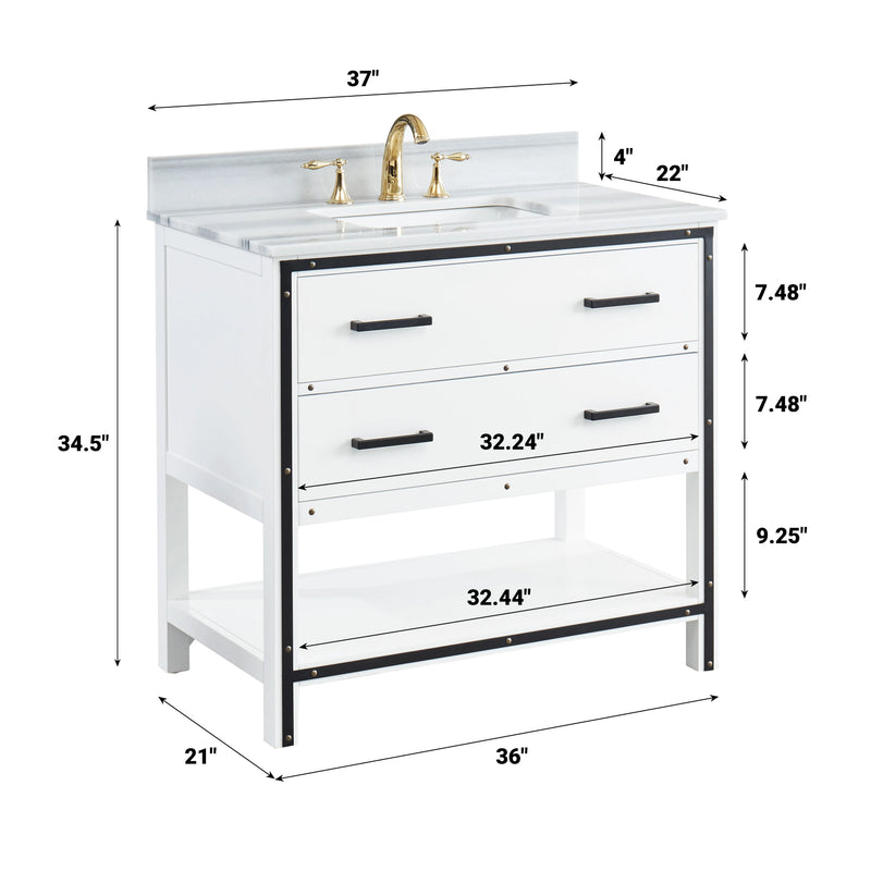 Hendrick 36" Soft White Vanity With Marmara Marble Top
