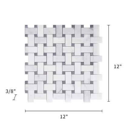 Oriental White + Gray Lady 12-in x 12-in Polished Basketweave Marble Mosaic Floor and Wall Tile( 5 sq. ft. /Box )