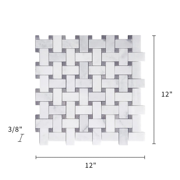Oriental White + Gray Lady 12-in x 12-in Polished Basketweave Marble Mosaic Floor and Wall Tile( 5 sq. ft. /Box )