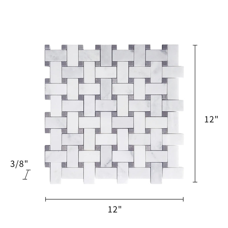 Oriental White + Gray Lady 12-in x 12-in Polished Basketweave Marble Mosaic Floor and Wall Tile( 5 sq. ft. /Box )