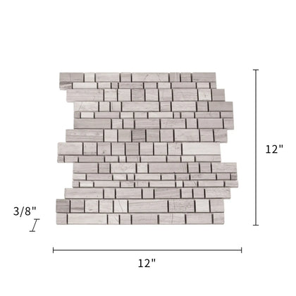 Wooden White Multi-Square Honed Marble Mosaic Wall Tile - Sample (Product Shown is Full Size)