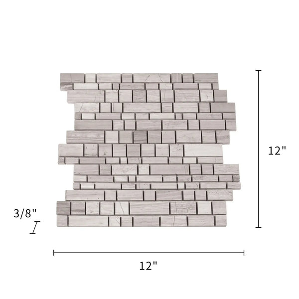 Wooden White Multi-Square 12-in x 12-in Honed Marble Mosaic Wall Tile( 5 sq. ft. /Box )