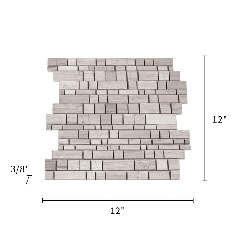 Wooden White Multi-Square Honed Marble Mosaic Wall Tile - Sample (Product Shown is Full Size)