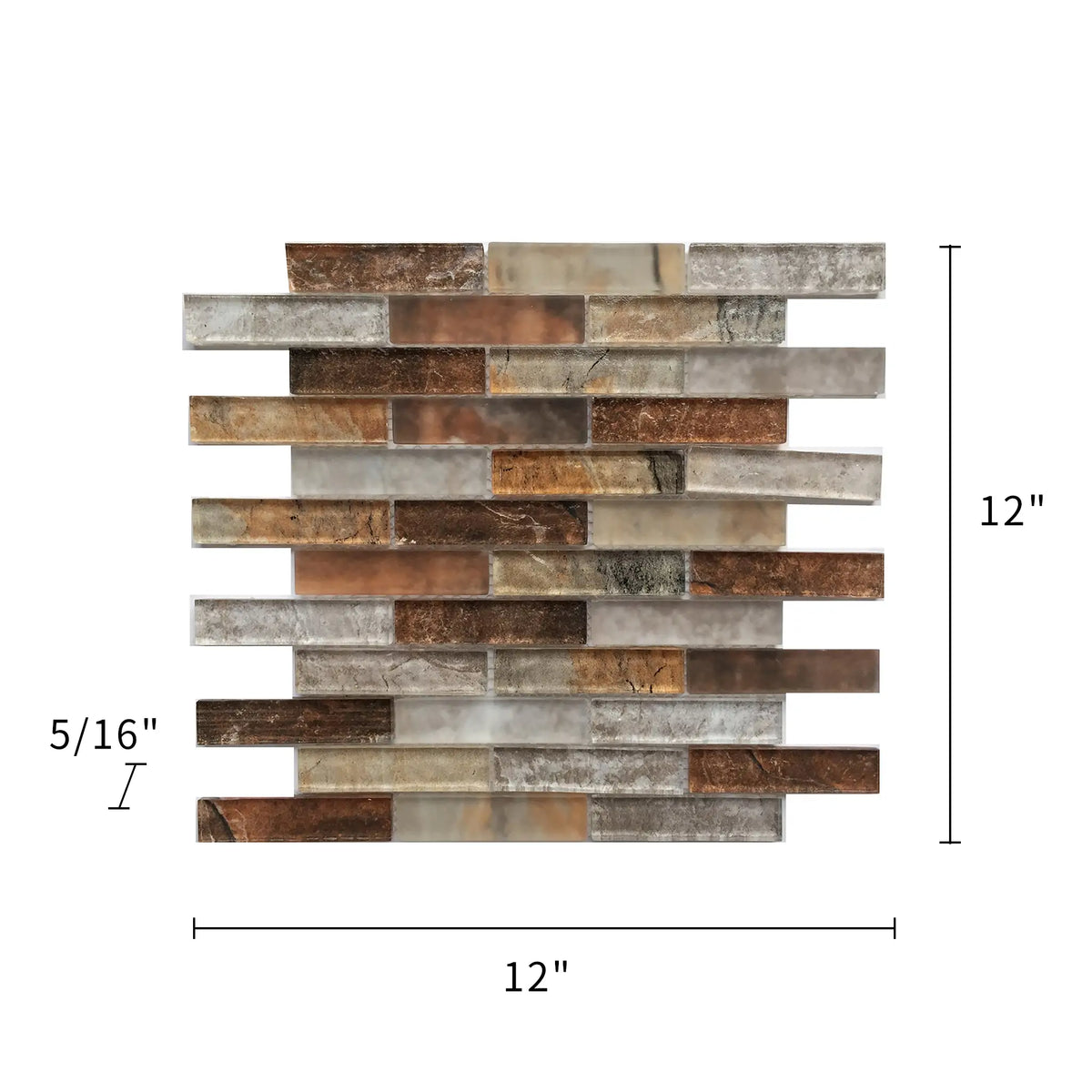 Gray Umber Textured Mixed Color Glass Mosaic Wall Tile - Sample (Product Shown is Full Size)